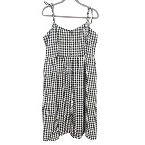 Boutique Midi Dress Women's 1X Jade by Jane Gingham Navy Blue Preppy Classic